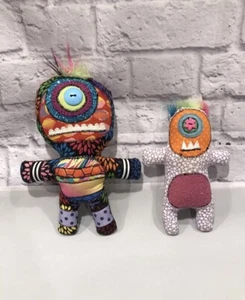 Pair Unique Cute Handmade Fabric Button Fav Colorful Little Monsters Pre-owned - Picture 1 of 7