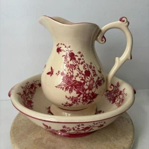 Vintage A Special Place Flower Pitcher Washbasin Pink Transferware Farmhouse VTG - Picture 1 of 12