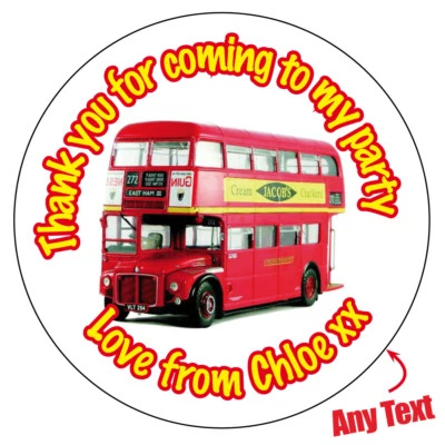 ELSIE BEAU Personalised London Red Bus Stickers Party Bag Thank You Cake Birthday Sweet 464