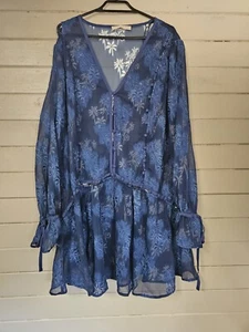 Stevie May Blouse Shirt Dress Womens Blue Sheer Floral Large  - Picture 1 of 9