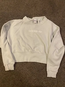Adidas Originals Women Cropped Rib Crewneck Sweatshirt Mint Green  Small Trefoil - Picture 1 of 9