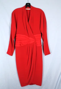 VTG LILLIE RUBIN Red PLEATED CREPE Cummerbund QUILTED SATIN Midi WRAP DRESS 8 - Picture 1 of 6