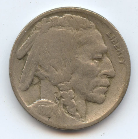 Error 1917 Buffalo Nickel (#6499) Large Depression on Buffalo's Head. Looks Cover