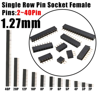 Male Female 1.27 mm Pitch Header Pins Socket Single Row Connector Strip 2~40 Pin - Image 1 of 4