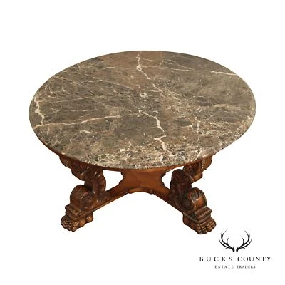Henredon 'Amalfi Breccia' Round Marble Top Cocktail or Coffee Table - Image 1 of 4