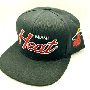 NEW Mitchell & Ness NBA Black Miami Heat Red Logo Baseball Cap Hat Adjustable - Picture 1 of 6