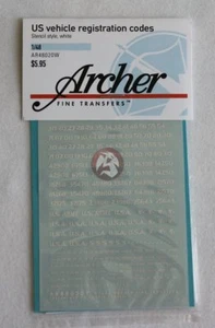 Códigos de registro anticipado de vehículos Archer 1/48 de EE. UU. (estilo plantilla) (blanco) AR48020W - Imagen 1 de 1