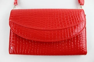 Red Shiny Pebbled Embelished Faux Leather Shoulder Crossbody/Clutch Purse JustBe - Picture 1 of 8