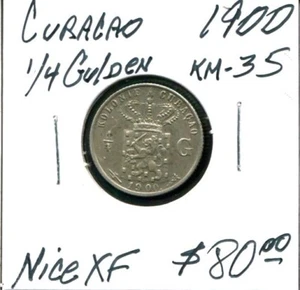 Curacao 1/4 Gulden Silber KM-35, 1900 hell getönt schöne vz Erhaltung, 1 Jahr Typ - Bild 1 von 2