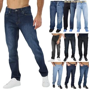 Mens Denim Jeans Regular Fit Straight Leg Cotton Pants Trousers Big & Tall Sizes - Picture 1 of 32