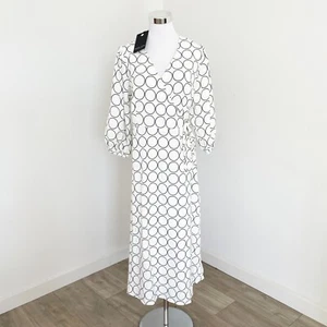 Brave+True Jessica Wrap Midi Dress 3/4 Sleeve V Neck White Circles Size S New - Picture 1 of 8