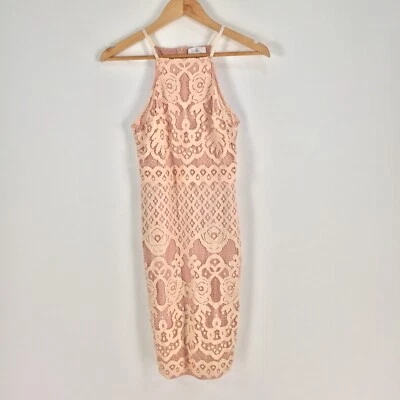 Vestido feminino Missguided tamanho 8 bodycon rosa creme renda zíper elástico 039543 - Imagem 1 de 4
