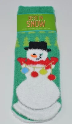 NUEVOS CALCETINES DE SALÓN BATH & BODY WORKS MUÑECO DE NIEVE VERDE INFUNDIDO DE KARITÉ ANTIDESLIZANTES ACOGEDORES CÁLIDOS Foto 1 de 4