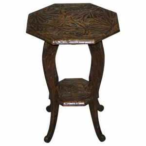 LARGE 1905 LIBERTY'S LONDON JAPANESE CARVED SIDE END LAMP WINE TABLE JARDINIERE - Picture 1 of 11