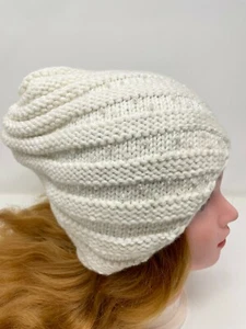 Women Hat Soft Beanie Hand Knit Merino Wool Ivory color Snail Hat Warm Beret - Picture 1 of 9