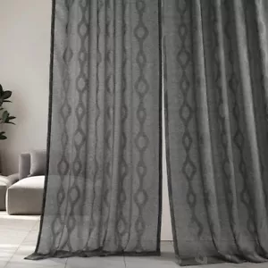 2 Panels HPD Vega Charcoal Patterned Faux Linen Sheer Curtains 50”x84” Gray - Picture 1 of 10