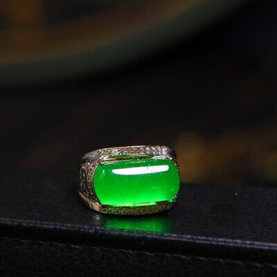 Perfect High Ice Chinese Green Jade Inlaid Hand Carving Jade Ring M159 • 4.20£