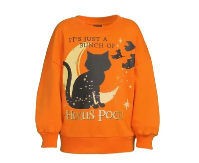 Disney Hocus Pocus Girls Orange Halloween Sweatshirt w/ Black Cat NWT Sz XS 4-5 - Image 1 of 4