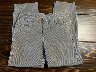 Брюки тесаные с оборками, женские 8, белые коричневые, в полоску, брюки с подолом до 28,5 - Изображение 1 из 4