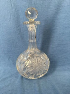 Vintage Lead Crystal WHISKEY DECANTER w/ Stopper 9" Tall Etched Glass Liquor - Picture 1 of 12