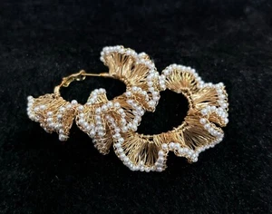 Pearl Wire Color Knitting Earrings Brass With Stone Size 1.5 Width Size 5.5 - Picture 1 of 4