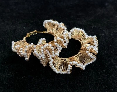 Pearl Wire Color Knitting Earrings Brass With Stone Size 1.5 Width Size 5.5 - Image 1 of 4