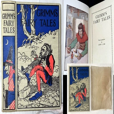 c1930 GRIMM'S FAIRY TALES ORIGINAL CLOTH & WRAP FANTASY COLOR ILLS MAGIC MYTH - Image 1 of 4