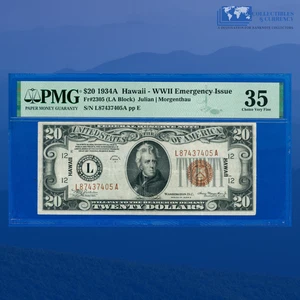 Fr.2305 1934A $20 FRN Brown Seal "HAWAII" Emergency Issue, PMG VF 35 #37405 - Picture 1 of 3
