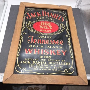 Vintage Jack Daniels Old Time No. 7 Glass Sign With Rustic Wood Frame 20" x 14" - Picture 1 of 8