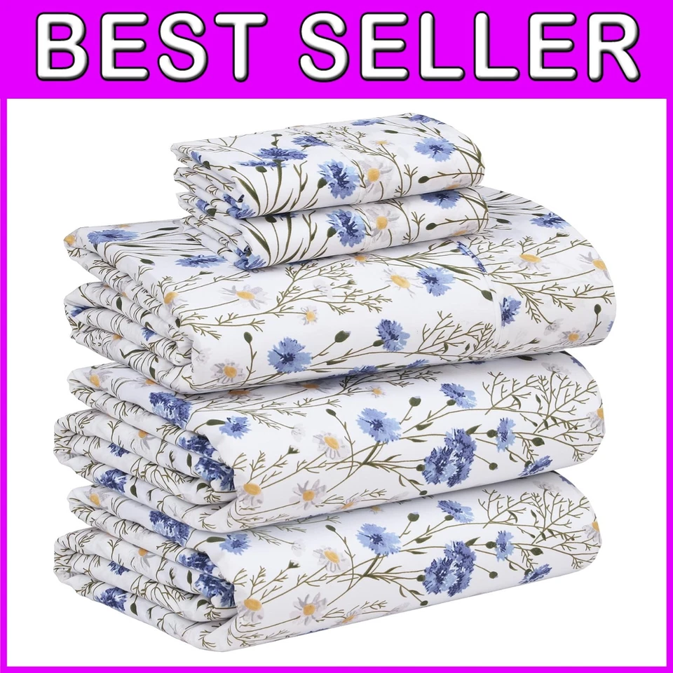 Hotel Standard Split King Sheets - 100% Cotton, 5Pcs, Floral - Image 1 of 4