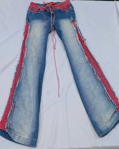 Crazy Daisy 90's Sz 40 Waist 27"Tall Jeans Lace  Up Wide Leg Flared Low Rise - Picture 1 of 13