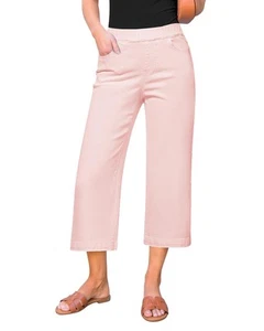 Pants Womens Capris Trendy High Waisted Wide Leg Cropped Stretch Elastic Wais... - Picture 1 of 6