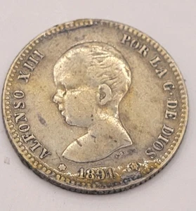 1891 SPAIN  PESETA – SILVER - Picture 1 of 2