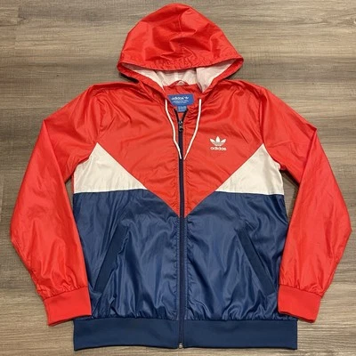 Adidas Originales Chaqueta Adulto M Cremallera Completa Con Capucha Cortavientos R/W/B Bloque de Color Foto 1 de 4