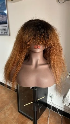22Inch Kinky Curly Machine Made Wigs with Bangs Ombre Color 200% Density Wigs - Image 1 of 4
