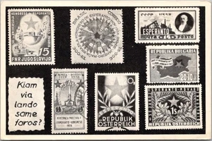 Estampillas postales vintage de 1955 de esperanto de 4x6"/varios países/1955 CA cancelar - Imagen 1 de 2