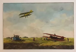 VINTAGE AIRPLANES TAKE FLIGHT by K. HERMANN OIL ON CANVAS AUSTRIAN MASTERPIECE - Picture 1 of 12