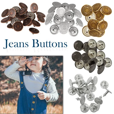 14/19/25mm Jeans Buttons Hammer on Denim Replacement DIY Jacket Trousers Coat - Image 1 of 4