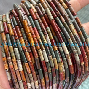 Pretty 4X13mm Natural Colorful Cylinder Picasso Jasper Gemstone Loose Beads 15" - Picture 1 of 12