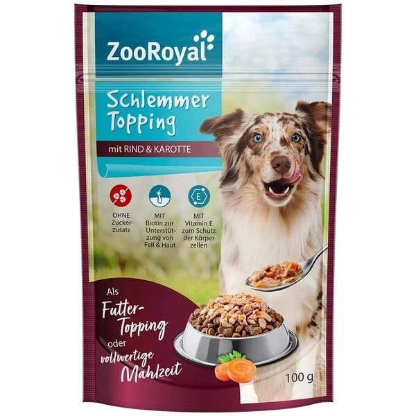 ZooRoyal Schlemmer Topping Rind & Karotte 32 Beutel x100g Hund Futter - Bild 1 von 1