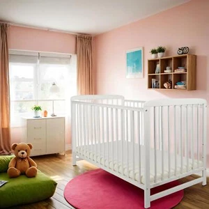 Luxury Baby Cot Crib Bed Free Mattress 120x60cm Newborn White - Picture 1 of 10