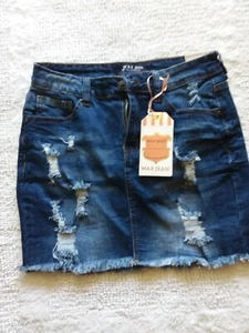 Wax Jean Los Angeles Skirt Blue Denim Distressed Size Small NEW - Picture 1 of 5