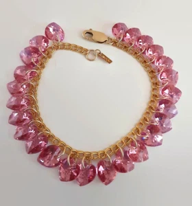 Pink AB Heart Charm Bracelet made with Swarovski & 14k Gold Filled,Adjustable - Picture 1 of 7