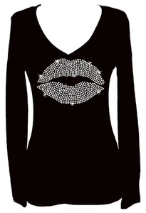 CAMISETA LABIES LENTEJUELAS BLING KISS LOVE CUELLO EN V MANGA LARGA VALENTINES - Imagen 1 de 2