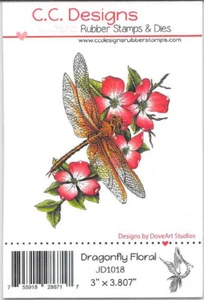 CC Designs DRAGONFLY FLORAL JD1018 Foam Cling Mount Rubber Stamp INSECTS FLOWER - Picture 1 of 2