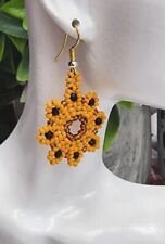 Small Handmade Sunflower Earrings. Long 1.5"