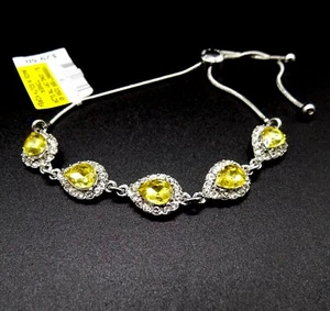 Charter Club Slider Bracelet Silver-tone Yellow White Clear Crystal Halo Bolo - Picture 1 of 4