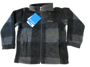 COLUMBIA Kids Toddler size 4T Gray/Black Plaid Full Zip Pockets Fleece Jacket - Picture 1 of 8