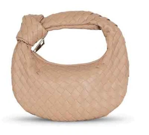 Handgewebte Reißverschlusstasche geflochten weiches veganes Leder bedruckt Handtasche camel beige - Bild 1 von 5