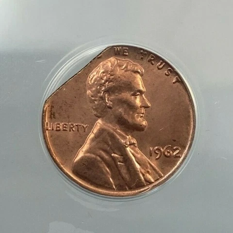 1962 1c Lincoln Straight Clip ANACS MS60 Details ~ Recolored 2.75g ~ MINT ERROR Cover
